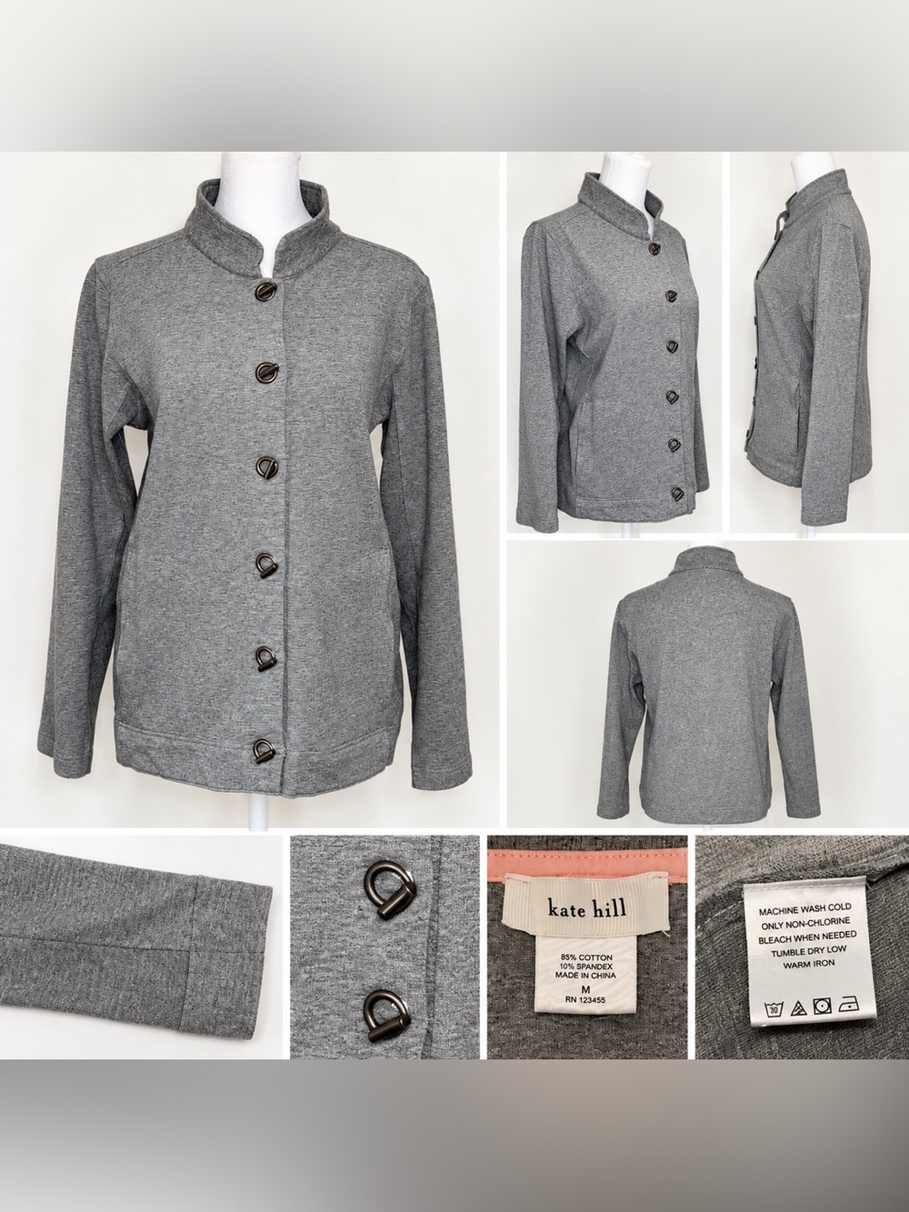 Kate Hill Heather Gray Knit Button-Front Jacket M | Casual Chic